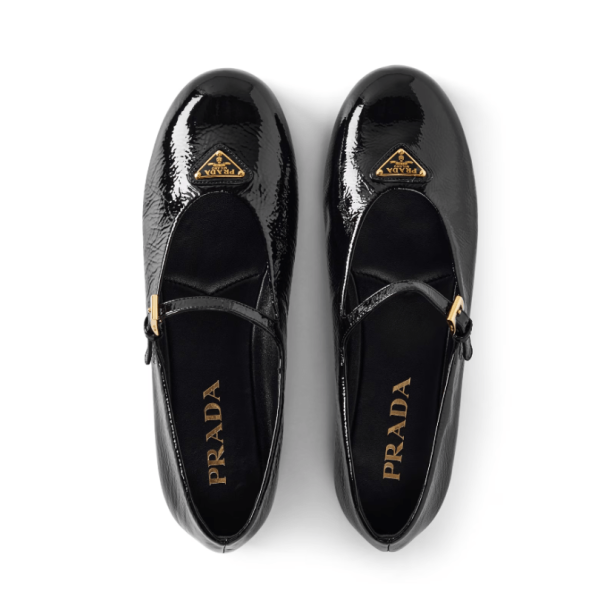 (W) Prada Naplak Patent Leather Ballerinas Black