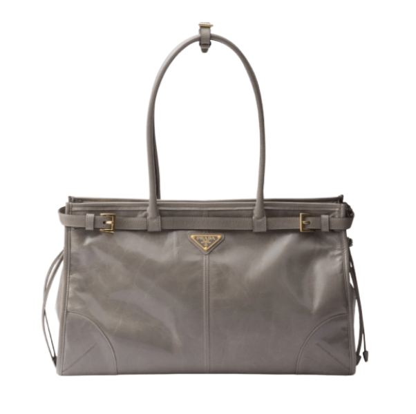 Prada Large Leather Handbag Pewter