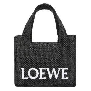 Loewe Mini Loewe Font Tote In Raffia Black