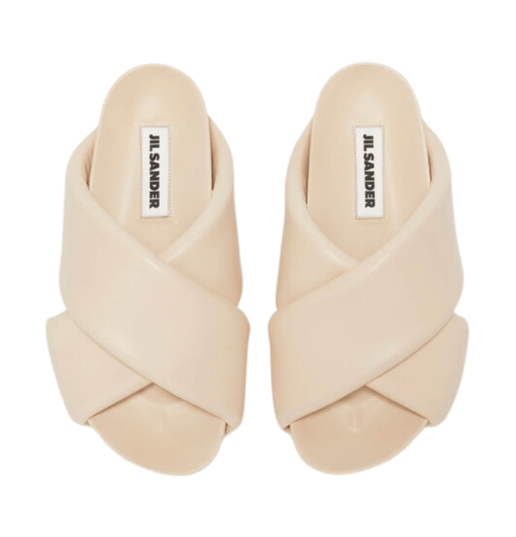 Cross-strap padded leather slides pale pink