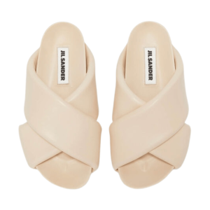 Cross-strap padded leather slides pale pink