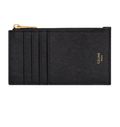 Celine Essentials Zipped Compact Card Holder in Grained Calfskin Black
