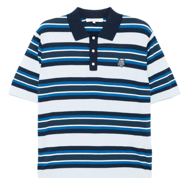 25SS BOLD FOX HEAD PATCH FINE GAUGE STRIPED POLO 
