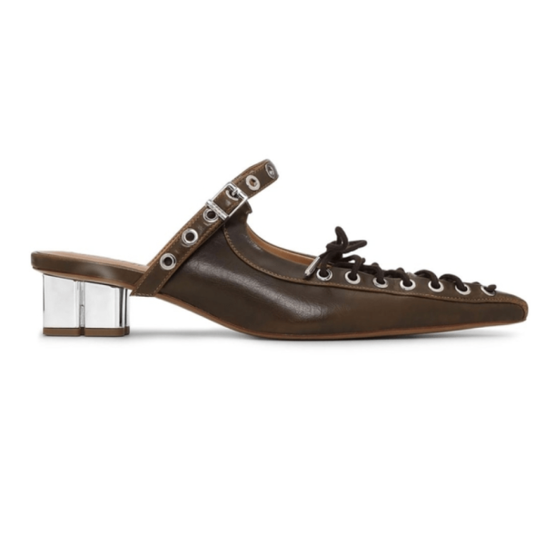 Eyelet-embellished mule sandals heel