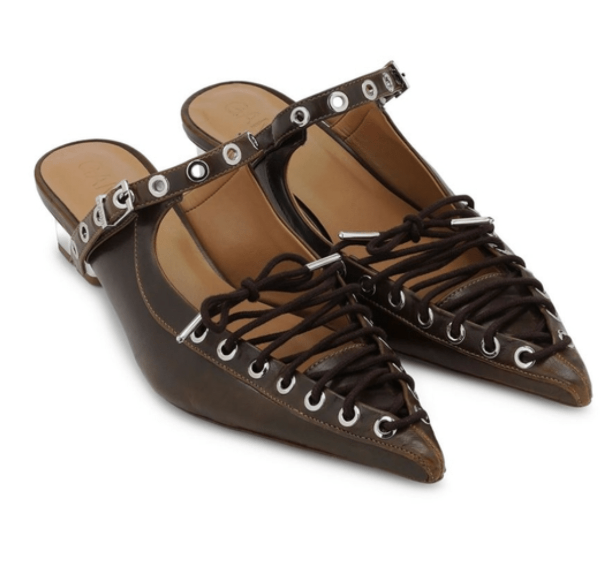 Eyelet-embellished mule sandals heel