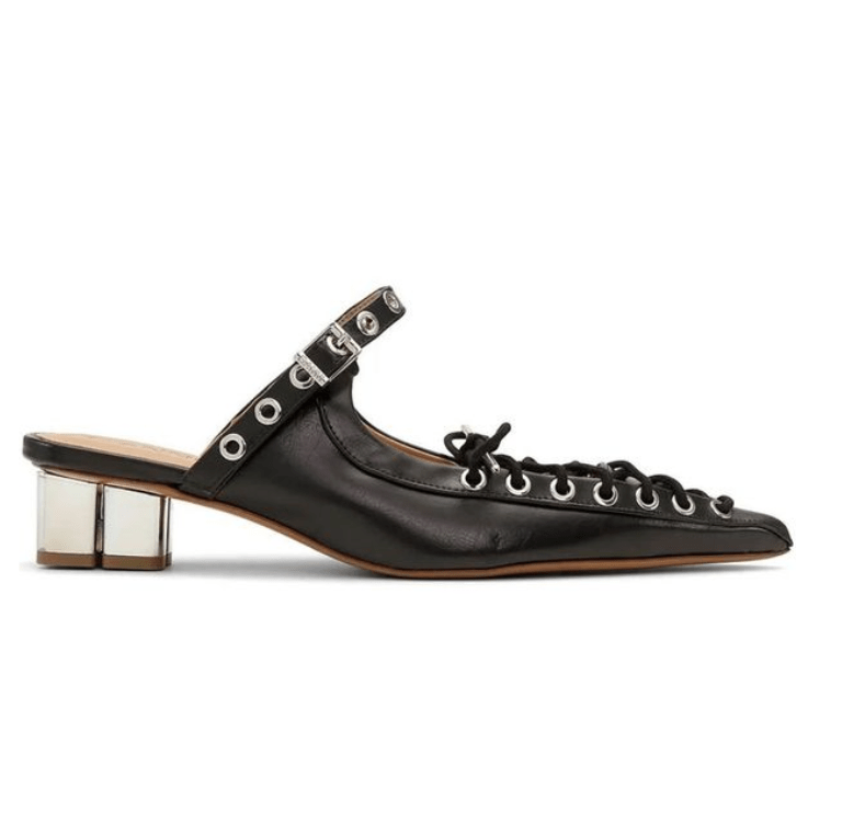 Eyelet lace-up detail sandal heel black