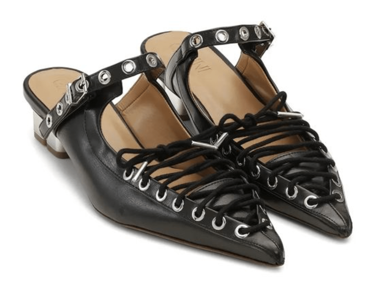 Eyelet lace-up detail sandal heel black