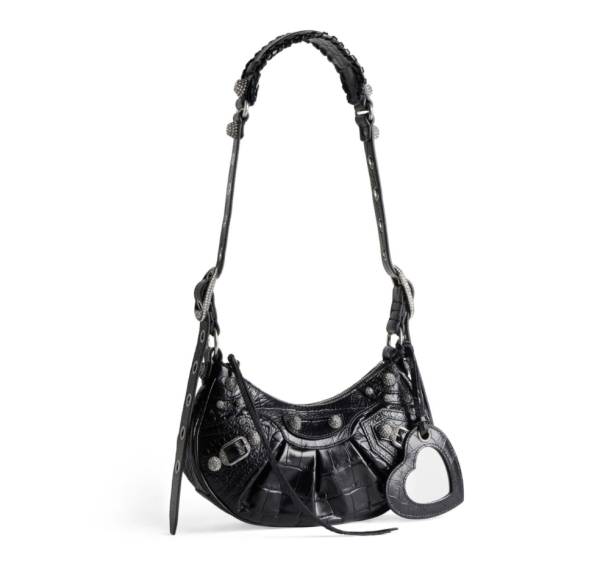 Balenciaga Rhinestones Crocodile Embossed Le Cagole XS Shoulder Bag Black
