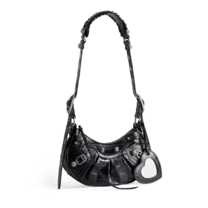Balenciaga Rhinestones Crocodile Embossed Le Cagole XS Shoulder Bag Black