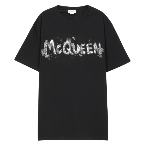 Gray Graffiti Logo Short Sleeve T-Shirt - Black