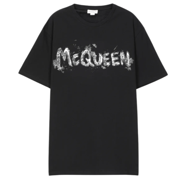 Gray Graffiti Logo Short Sleeve T-Shirt - Black