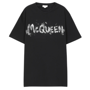 Gray Graffiti Logo Short Sleeve T-Shirt - Black