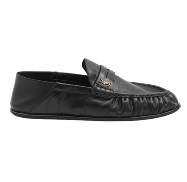 Logo embellished gathered leather loafers