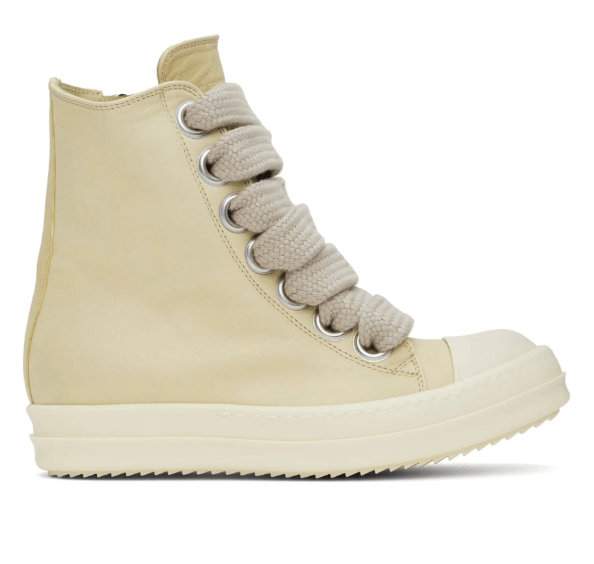 RICK OWENS JUMBOLACED SNEAKERS IN PARCHMENT/MILK/MILK LAMB LEATHER