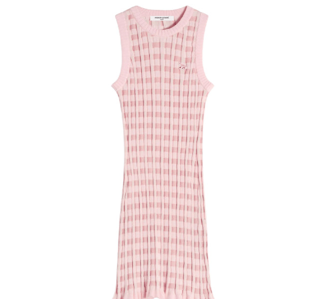 CHECKED RIBBED SHORT DRESS