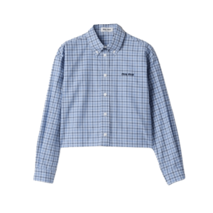 Embroidered logo check pattern crop shirt