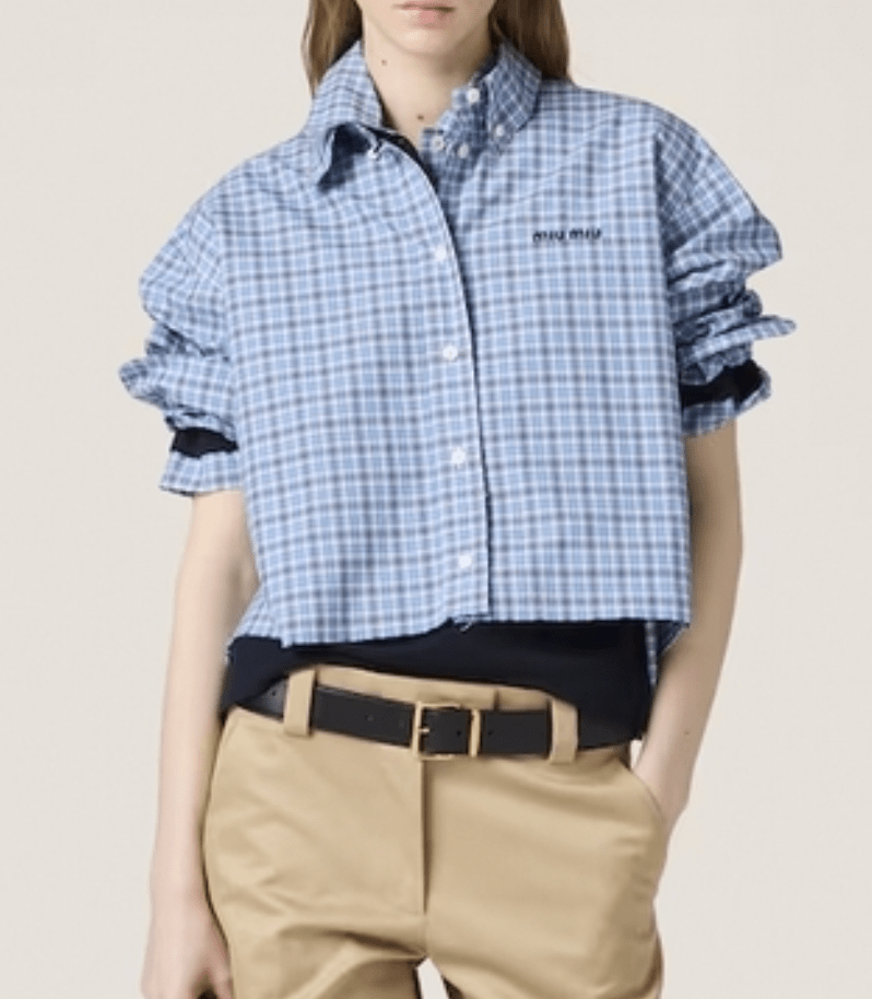 Embroidered logo check pattern crop shirt