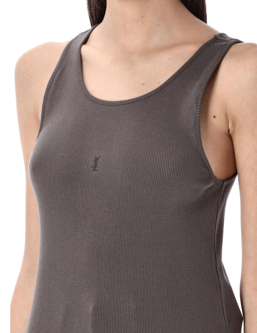 Cassandra Logo Embroidered Ribbed Cotton Tank Top