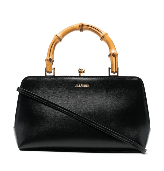 Leather mini bag with metal frame and embossed Jil Sander logo 