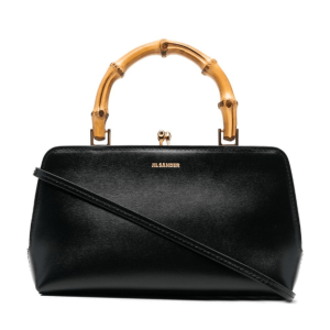 Leather mini bag with metal frame and embossed Jil Sander logo 
