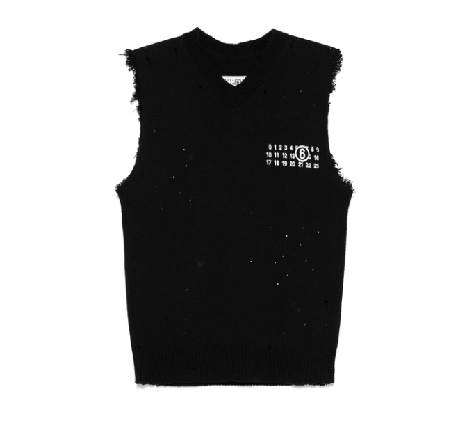 Number Logo Jacquard Distressed Sleeveless Knit