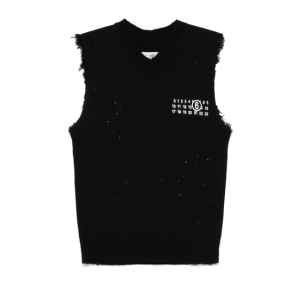 Number Logo Jacquard Distressed Sleeveless Knit
