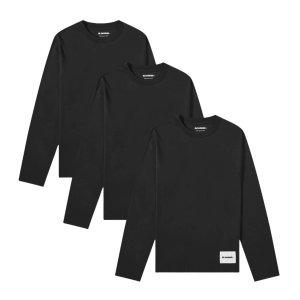 (3 Pack) Jil Sander Organic Cotton Long Sleeve T-Shirt Set Black