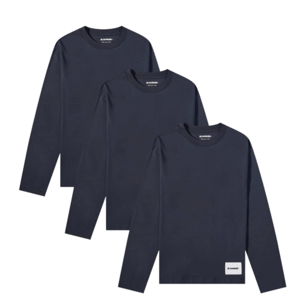 Jil Sander Organic Cotton Long Sleeve T-Shirt Set Navy (3 Pack)