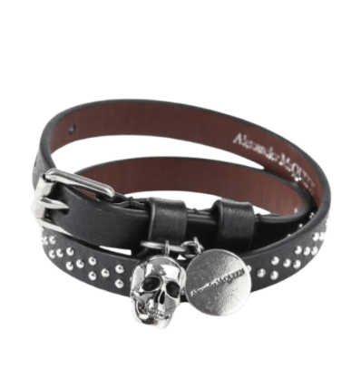 Alexander McQueen Silver Skull Stud Bracelet Black