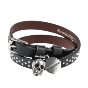 Alexander McQueen Silver Skull Stud Bracelet Black