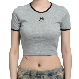 Marine Serre Grey Cotton Crop-Top