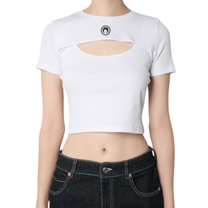 Moon Logo Ribbed Jersey Cut-Out T-Shirt WHITE