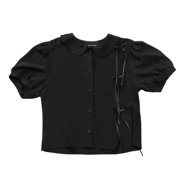 Crop Bow Slit Puff Shirt