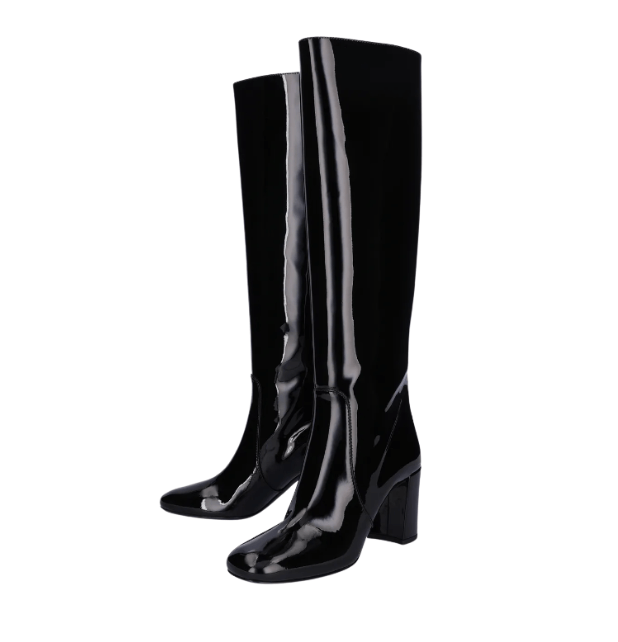 Patent Leather Long Boots - Black