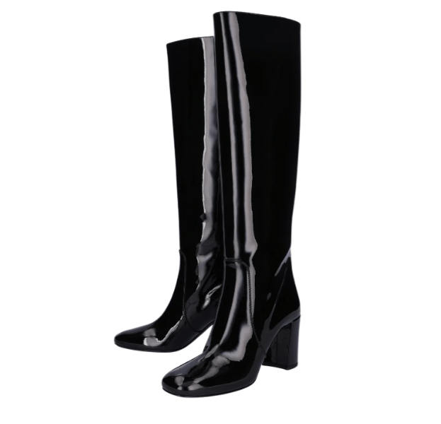 Patent Leather Long Boots - Black