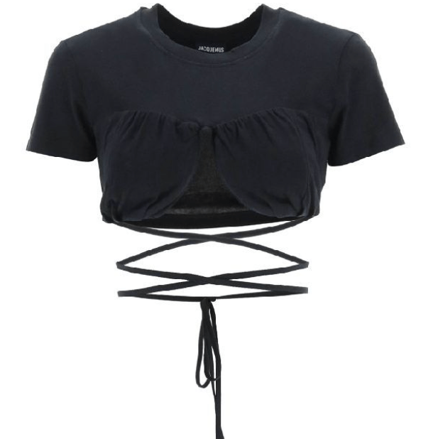 (W) Jacquemus Le T-Shirt Baci Gathered Bra T-Shirt Black