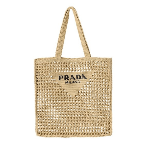 Prada Crochet Tote Bag Logo Natural