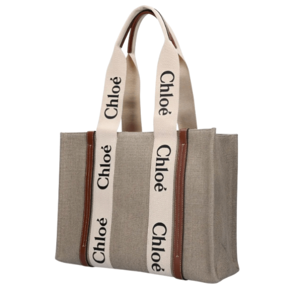 Linen Woody Tote Bag - White:Brown 