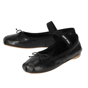 Logo band leather ballerina shoes