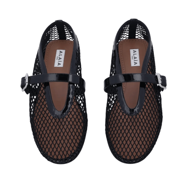 Fishnet Ballerina Strap Flat Mesh Flat Shoes