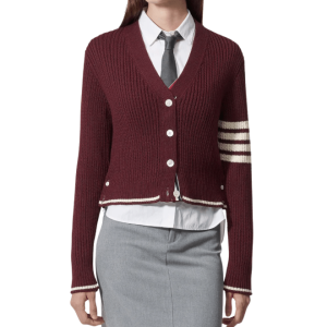 Stripe Detail Cable Cardigan - Dark Red