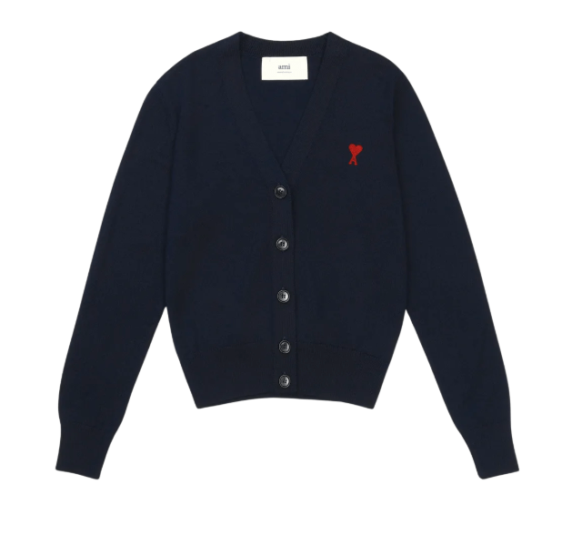 Red Heart Logo Merino Wool Cardigan - Night Blue 
