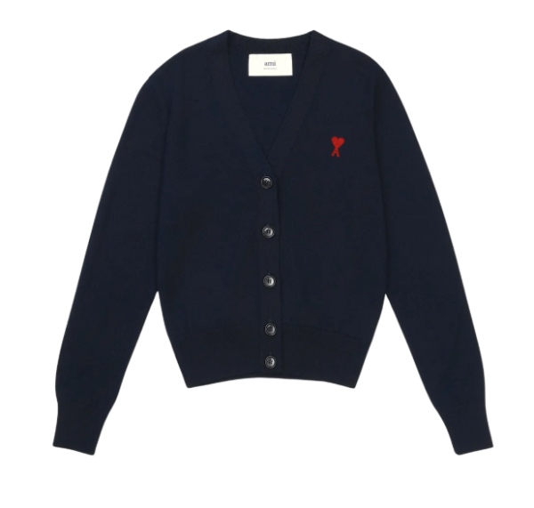 Red Heart Logo Merino Wool Cardigan - Night Blue 