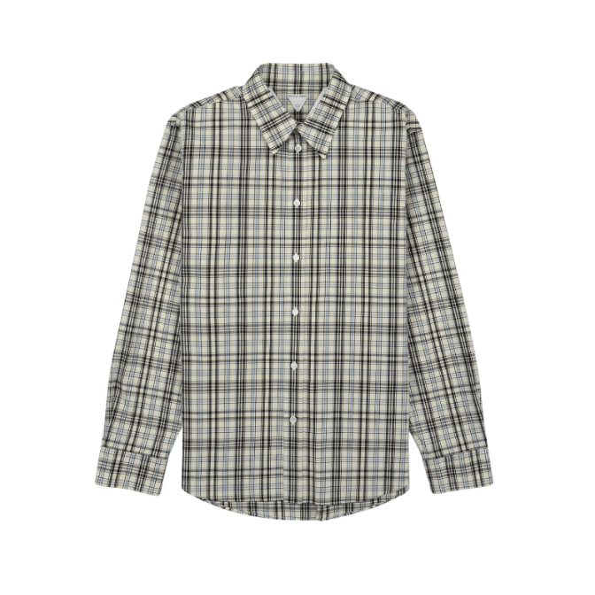 Oversized Check Cotton Shirt - Beige Blue