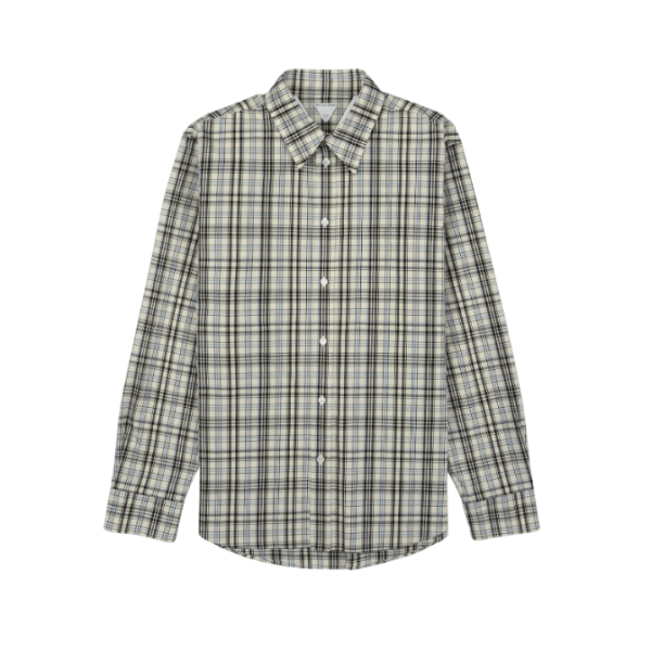 Oversized Check Cotton Shirt - Beige Blue