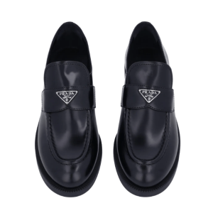 (W) Prada Brushed Leather Loafers Black