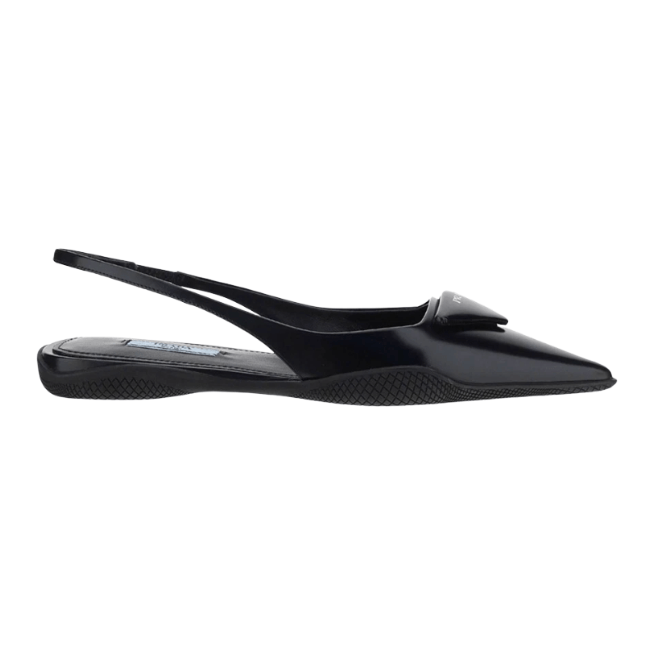 (W) Prada Brushed Leather Slingback Ballerinas Black