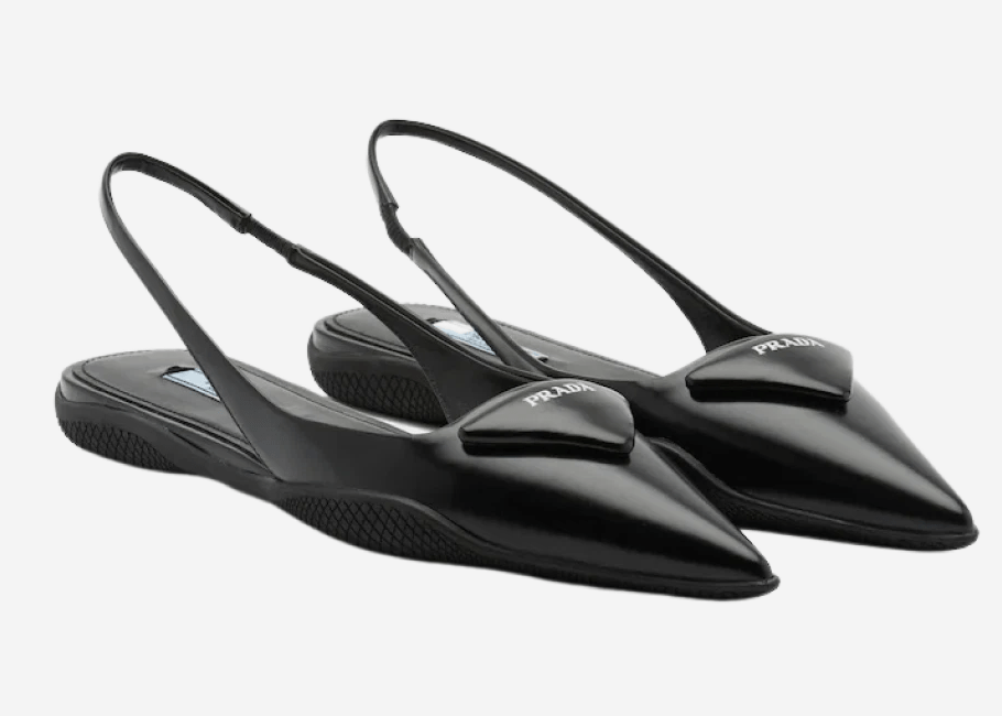 (W) Prada Brushed Leather Slingback Ballerinas Black