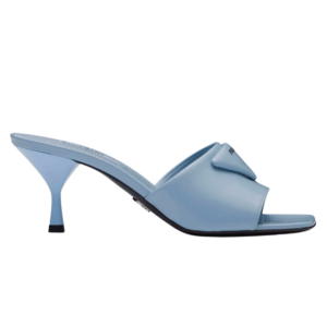(W) Prada Brushed Leather Heeled Slide Celeste