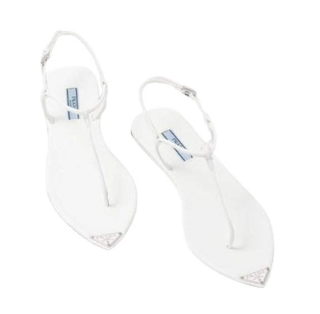 (W) Prada Brushed Leather Thong Sandal White